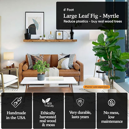 Cypress & Alabaster Handmade 6ft Oversized Fiddle Leaf Fig Ficus Lyrata Artificial Tree with Ethically Sourced Real Wood Trunks, Hypoallergenic, 6-Foot, Green
