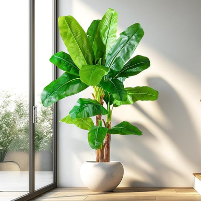 6FT Artificial Banana Tree Tall Fake Banana Leaf Plant Faux Banana Silk Tree Faux Banana Leaves for Home Swimming Pool Indoor Outdoor Patio Tropical Decor