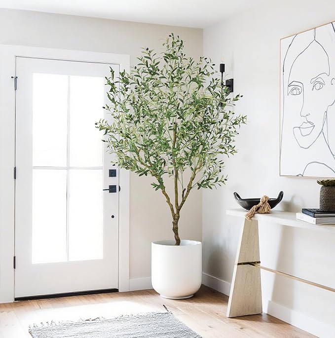 Artificial Olive Tree 7FT with 1476 Leaves Realistic Tall Large Faux Silk Deluxe Plant 84 Inch Black Pot for Indoor Home Office Porch Mall School Hotel Modern Decor Housewarming Gift