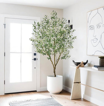 Artificial Olive Tree 7FT with 1476 Leaves Realistic Tall Large Faux Silk Deluxe Plant 84 Inch Black Pot for Indoor Home Office Porch Mall School Hotel Modern Decor Housewarming Gift