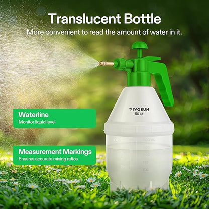 VIVOSUN 50oz Pump Sprayer, Handheld Garden Water Sprayer Bottle with Adjustable Brass Nozzle, for Spraying Plants, Flowers, Weeds and Cleaning, Green