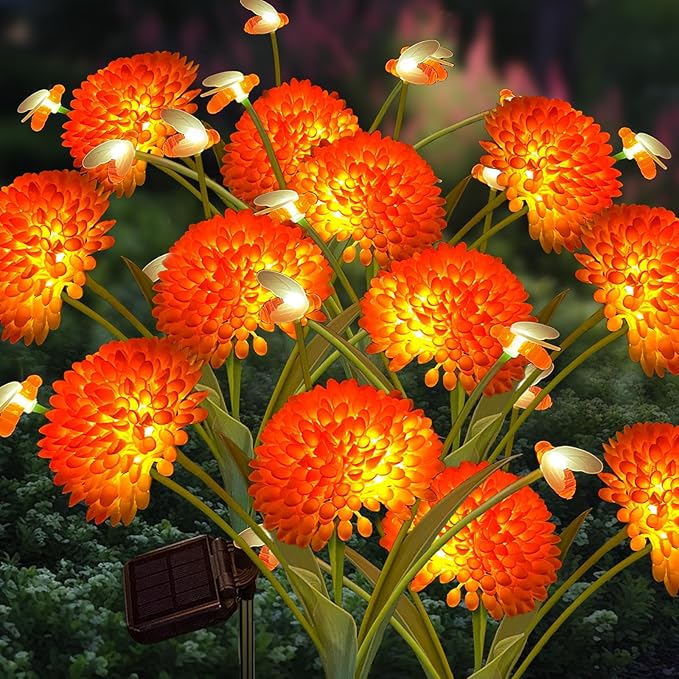 Solar Garden Lights, 8 Pack Solar Swaying Bee Lights with Flowers, Waterproof Firefly Light Outdoor for Garden Patio Yard Pathway Fall Decoration, Gifts for Women Mother's Day