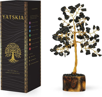 YATSKIA Black Tourmaline Crystals - Gemstone Tree - Black Tourmaline Decor - Artificial Money Tree - Mini Artificial Trees - Tourmaline Gemstones - Spiritual Trees