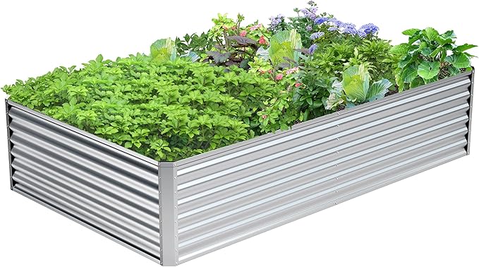 8x4x2FT Galvanized Raised Garden Bed Kit,Vegetable Boxes-Rectangle Metal Flower Box,Large Planter Raised Beds Outdoor Garden for Planting,Fruit,Herb-Silver