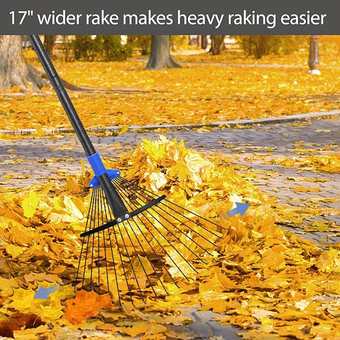 Metal Rake for Leaves Heavy Duty, Adjustable Garden Leaf Rake with Expandable Head 8-17", Shrub Pine Needle Kids Hand Yard Rake Garden Tool