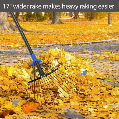 Metal Rake for Leaves Heavy Duty, Adjustable Garden Leaf Rake with Expandable Head 8-17", Shrub Pine Needle Kids Hand Yard Rake Garden Tool