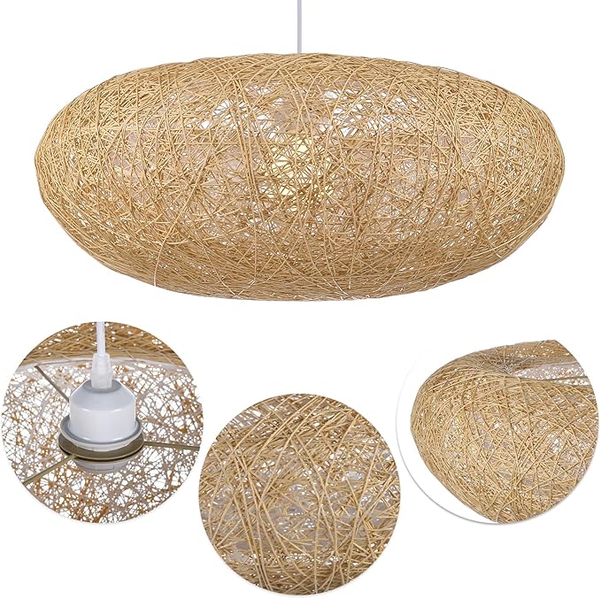 Arturesthome Round Rattan Pendant Lights, Boho Wicker Chandelier Basket Lighting Fixture, Large Natural Woven Hanging Lamp for Kitchen Island