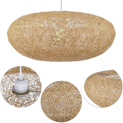 Arturesthome Round Rattan Pendant Lights, Boho Wicker Chandelier Basket Lighting Fixture, Large Natural Woven Hanging Lamp for Kitchen Island