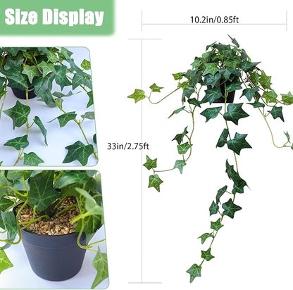 Fake English Ivy Artificial Plants - Realistic Artificial Silk Ivy Vines with Pots, Faux Plants Indoor Home Decor, Low Maintenance Hanging Plant Decoration