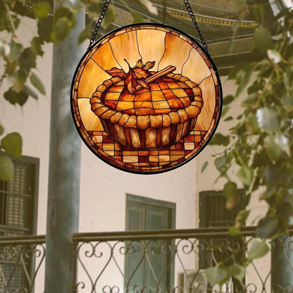 Stained Glass Window Hanging 4 Pcs Set Brown Turkey Berry Corn 7.8" - Suncatcher Door Garden Sun Catcher Decor Birthday Thanksgiving Mother's Day for Mom Woman Nana Men