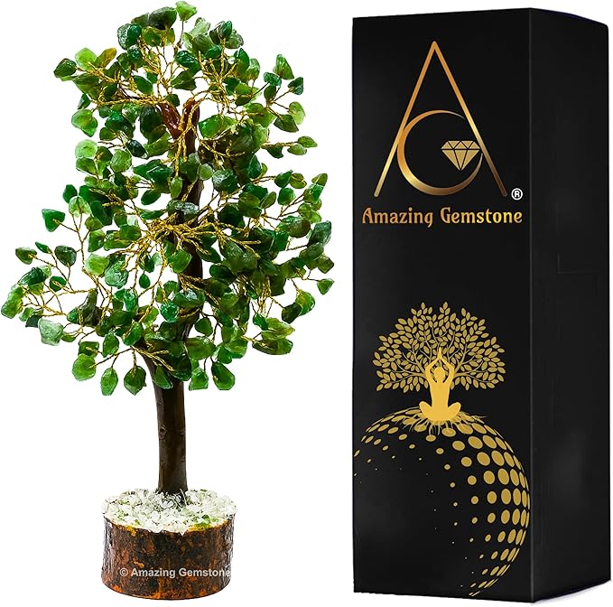 Green Jade Healing Money Tree, Handmade Crystal Tree Fang Shui Spiritual Decor with Gift Box