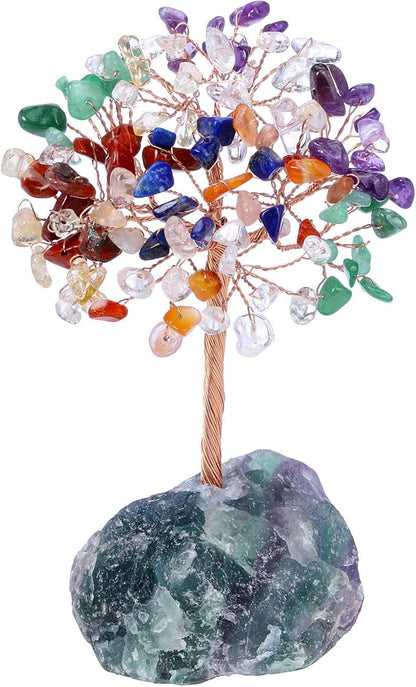 Jovivi Natural 7 Chakra Crystal Tree, Raw Healing Crystals Fluorite Base Gem Bonsai Money Tree for Home Office Table Decor Wealth and Luck