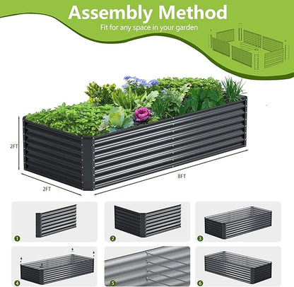 8x2x2FT Galvanized Raised Garden Bed Kit,Vegetable Boxes-Rectangle Metal Flower Box,Large Planter Raised Beds Outdoor Garden for Planting,Fruit,Herb-Grey