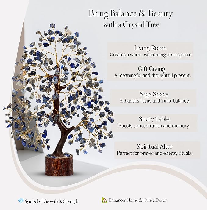 YATSKIA Lapiz Lazuli Crystal Tree - Good Luck Money Tree - Home Office Blue Decor - Feng Shui Stones and Crystals - Housewarming Gift for Women