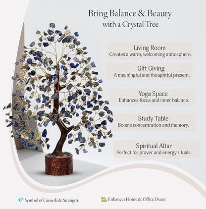 YATSKIA Lapiz Lazuli Crystal Tree - Good Luck Money Tree - Home Office Blue Decor - Feng Shui Stones and Crystals - Housewarming Gift for Women