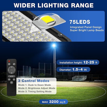 12000W Solar Street Lights Outdoor - 6500K Commercial Parking Lot Dusk to Dawn, Heavy Duty Split Type Solar Lights Outdoor Waterproof with Remote Control for Driveway, Outside(2Pack)