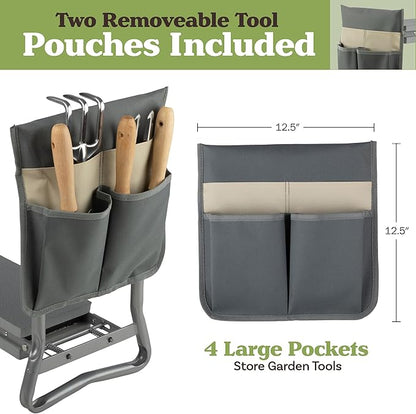Pure Garden Garden Kneeler and Seat - Kneeling Pad Garden Stool with Tool Pouches - Gardening Gifts for Mom, Dad, Seniors, or Grandparents (Gray)
