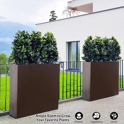 Metal Rectangular Planter, 35.5"x 10"x 28" Brown Planter Box for Outdoor, Easy Installation Galvanized Steel Planter with Drainage Holes, Outdoor Planter for Porch/Patio/Garden