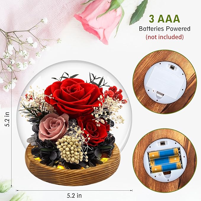 MOKOQI Red Rose Birthday Gifts for Women Forever Rose Flowers for Delivery Prime Preserved Flowers in Glass Dome | Valentines Day Gifts for Her Mom Wife Grandma on Christmas Birthday