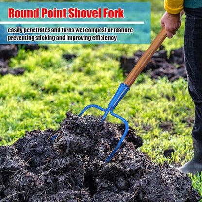 59 Inch Manure Fork Wood Handle 3 Tine Fork for Farm Stable Hay Ranch Bedding Garden