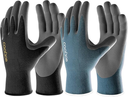 COOLJOB Micro-Foam Nitrile Safety Work Garden Gloves with Touchscreen Fingers, 6 Pairs Lightweight Working for Men’s Sweaty Hands, Non-slip Coated Grip Fits Most Tasks, Small, Blue & Black