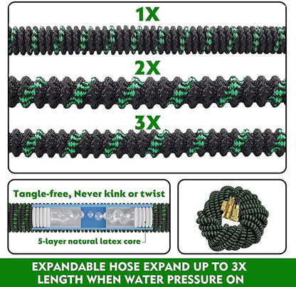 50 FT Garden Expandable Hoses - New Upgrated 2025 Flexible Water Hose - Kink-less Car Wash Pipes with Solid Brass Connector, Leakproof Lightweight Expanding Hoses for Yard,Pet