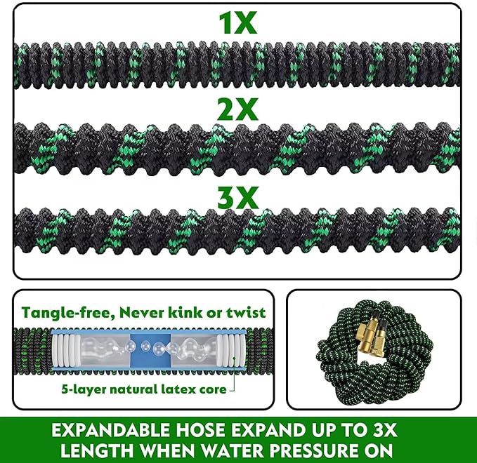 75 FT Garden Expandable Hoses - New Upgrated 2025 Flexible Water Hose - Kink-less Car Wash Pipes with Solid Brass Connector, Leakproof Lightweight Expanding Hoses for Yard,Pet
