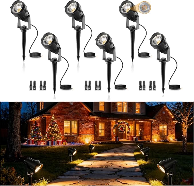 L LOHAS LED 5W Low Voltage Landscape Lighting, 12V 24V Outdoor Spot Lights with Connectors, IP66 Waterproof 3000K Warm White Plug in Spotlights for Yard, Garden, Pathway, House (6 Pack)