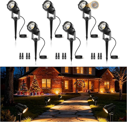 L LOHAS LED 5W Low Voltage Landscape Lighting, 12V 24V Outdoor Spot Lights with Connectors, IP66 Waterproof 3000K Warm White Plug in Spotlights for Yard, Garden, Pathway, House (6 Pack)