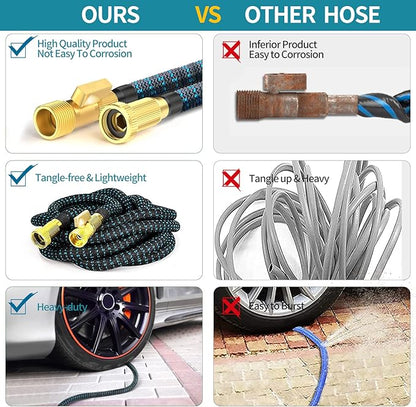 100 ft Expandable Garden Hose - 2025 Upgrated Flexible Water Hoses with 10 Spray Nozzle -Car Wash Hose with 3/4" Solid Brass Connector - Flexible Expanding Hose with 10 Pattern Spray Nozzles