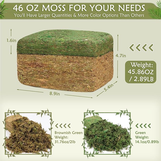 Artificial Moss - 45.86 OZ (2.89LB) - Premium Fake Moss Versatile for Crafts & Décor - Natural Look, Low Maintenance, Perfect for Fairy Gardens, Terrariums, Wedding Decor & Faux Potted Plants