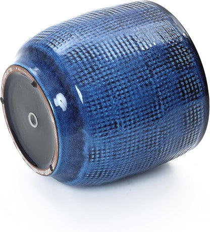 LuxenHome 12" Dia Round Ceramic Plant Pots, Modern Blue Glazed Large Planters Pot for Outdoor Plants with Drainage Hole and Rubber Plug, Decorative Indoor Flower Pots for Home Garden Patio