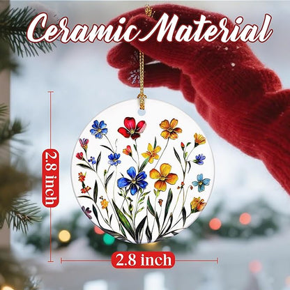 Christmas Ornaments, Dodosky 2.8in Ceramic Wildflower Ornament, Xmas Decor, Christmas Tree Ornaments, Xmas Decorations for Tree, Holiday Ornament, Flower Themed Gifts, Gifts for Women, Plant Lovers