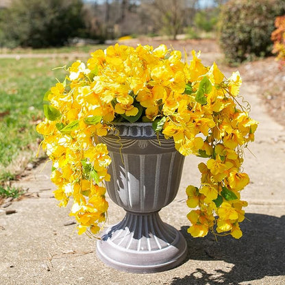 Fake Hibiscus Artificial Hanging Flowers Plants for Outdoors Spring Decoration, 4pcs Silk Hibiscus Vines Realistic UV Resistant Yellow Faux Flowers for Outside Planter Porch Patio Yard Wedding Party