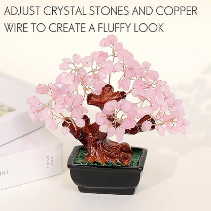 Parma77 Feng Shui Natural Rose Pink Quartz Crystal Money Tree, Healing Crystal Trees Bonsai Style Decoration for Wealth and Luck for Home Decor, Gifts for Women