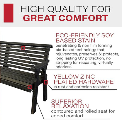 Amish Casual Heavy Duty 4 Foot Roll Back Outdoor Bench in Black Stain - Amish Made in The USA from Treated Pine for Outdoor Durability, 700 Lb Weight Capacity