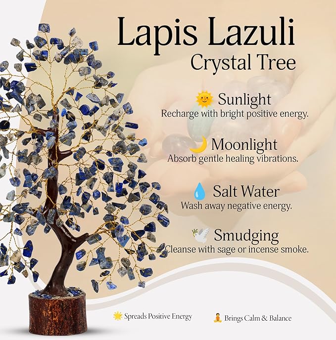 YATSKIA Lapiz Lazuli Crystal Tree - Good Luck Money Tree - Home Office Blue Decor - Feng Shui Stones and Crystals - Housewarming Gift for Women