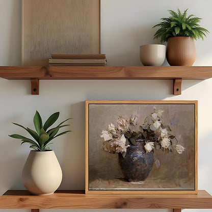 SAMHOU Floating Framed Floral Canvas Wall Art, Vintage Flowers Pictures Wall Decor, Rustic Farmhouse Pink Roses Poster Prints for Living Room Bathroom Dining Room Decor 8x10 inch