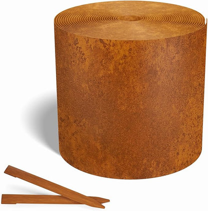 Worth Galvanized Steel Landscape Edging 10" x50' Metal Garden Edging Roll Flexible Bender Border with 16Pcs Stakes for Lawn, Flower Bed Edges, Rust-Colored Painted