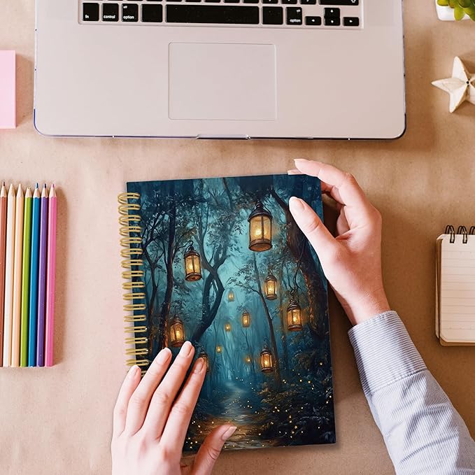XPH Vintage Enchanted Forest Spiral Notebook, Dark Academia Journaling Notebooks for Women, Mystical Fantasy Forest Aesthetic Hardcover Journals for Writing 160 Pages 5.5 x 8.3 Inch, Mystical Gifts