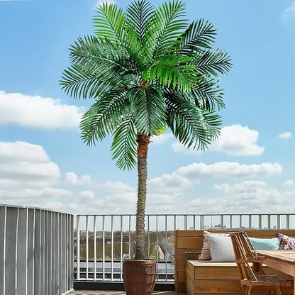 Artificial Phoenix Palm Tree 9.1ft Tall - Fake Large Tropical Tree with Adjustable Leaves, Realistic Faux Sago Palm for Indoor Outdoor Decor, Patio, Poolside, Yard, Living Room, Office