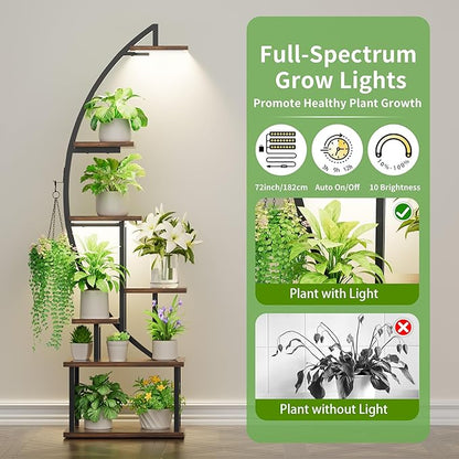 Plant Stand Indoor with Grow Lights: Large Plant Shelf for Multiple Plants, 2 Pack Plant Racks 7 Tiered, Lighted Corner Flower Stands Half Moon, Black Plant Holders Indoor Tall for Living Room Patio