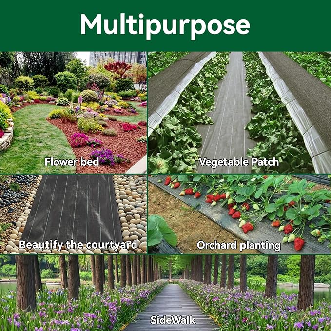 Weed Fabric Barrier Heavy Duty, 5FTx100FT 3.2oz Garden Weed Blocker Fabric, Landscaping Fabric, Weed Control Fabric Ground Cover Gardening Mat
