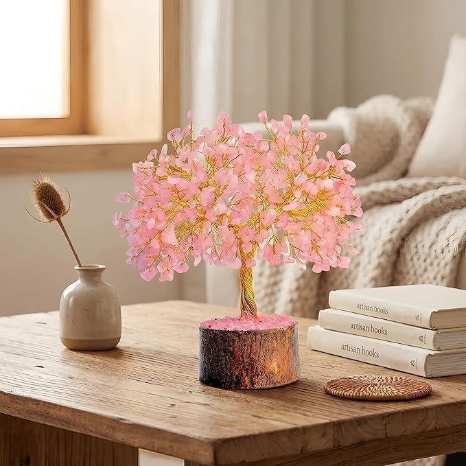 Handcrafted Crystal Tree for Good Luck | 300 Beads Bonsai Tree for Positive Energy, Love, and Harmony | Feng Shui Money Tree | Spiritual Gift & Home Decor | 7-9 Inches (Rose Quartz)