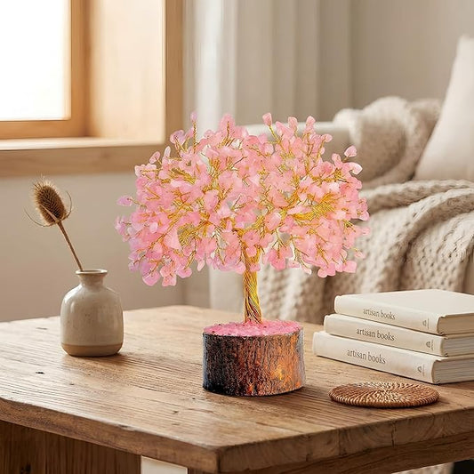 Handcrafted Crystal Tree for Good Luck | 300 Beads Bonsai Tree for Positive Energy, Love, and Harmony | Feng Shui Money Tree | Spiritual Gift & Home Decor | 7-9 Inches (Rose Quartz)