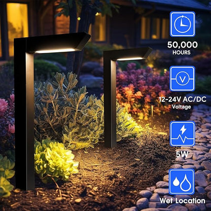 Energetic 5CCT Low Voltage Landscape Lights, 5W 200LM IP65 Waterproof LED Pathway Lights, 50000 Hrs, Outdoor Landscape Lighting, Square Modern Side Lit, Die-cast Aluminum Housing, ETL, Black, 6 Pack