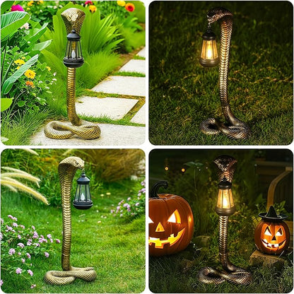 19.29'' Garden Outdoor Statues Snake with Solar Lantern,Lawn Decor Snake Statue for Patio,Balcony,Yard Ornament - Unique Housewarming Gifts,Haunted House Prop and Christmas Decorations