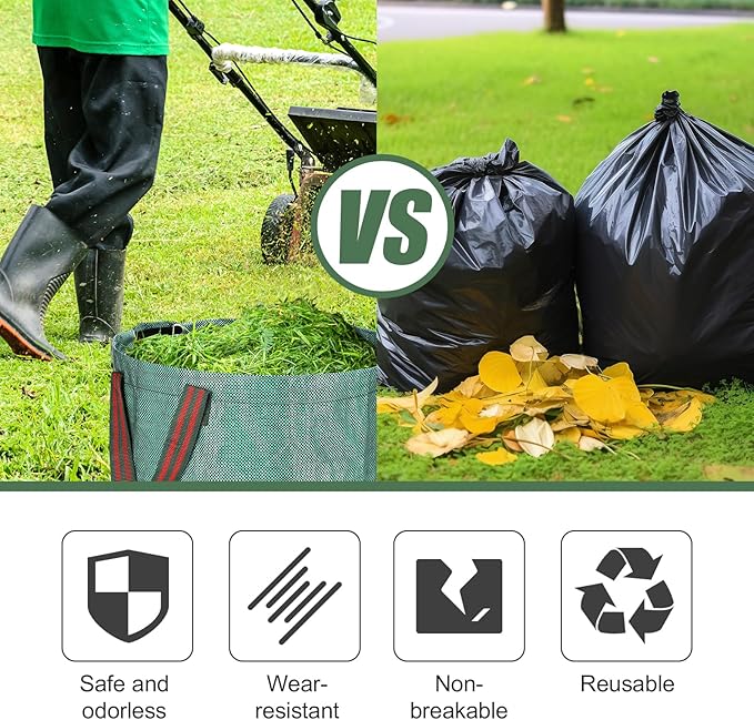 abcGoodefg Reuseable Yard Waste Bags, 72 Gallon Collapsible Lawn and Leaf Bags 3 Pack, Yard Bags Heavy Duty Extra Large wih Gardening Gloves, Garden Weed Trash Bags for Leaves Debris