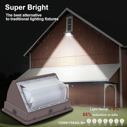 120W LED Wall Pack with Photocell, 5000K 15840LM Dusk to Dawn Lights Security Switch Control Outdoor Wall Light, Commercial Waterproof Rust-Proof Outside Lighting for Barn Shop Garage 6 Pack