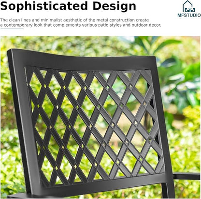 MFSTUDIO Patio Dining Set for 6, Outdoor Dining Set with 1 Rectangular Metal Table 6 Swivel Chairs, Outdoor Table and Chairs Set with Umbrella Hole for Deck, Backyard, Countyard & Garden